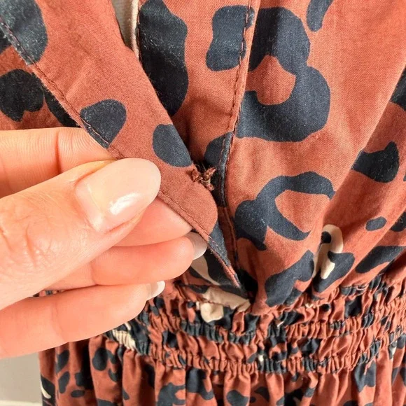 Anthropologie Maeve Somerset Leopard Maxi Dress Brown Smocked Waist Pockets Sml. - Picture 10 of 15